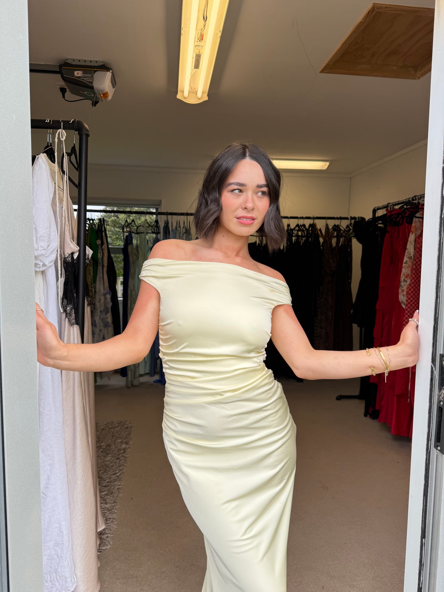 ETERNITY OFF SHOULDER MAXI IN ICE YELLOW
