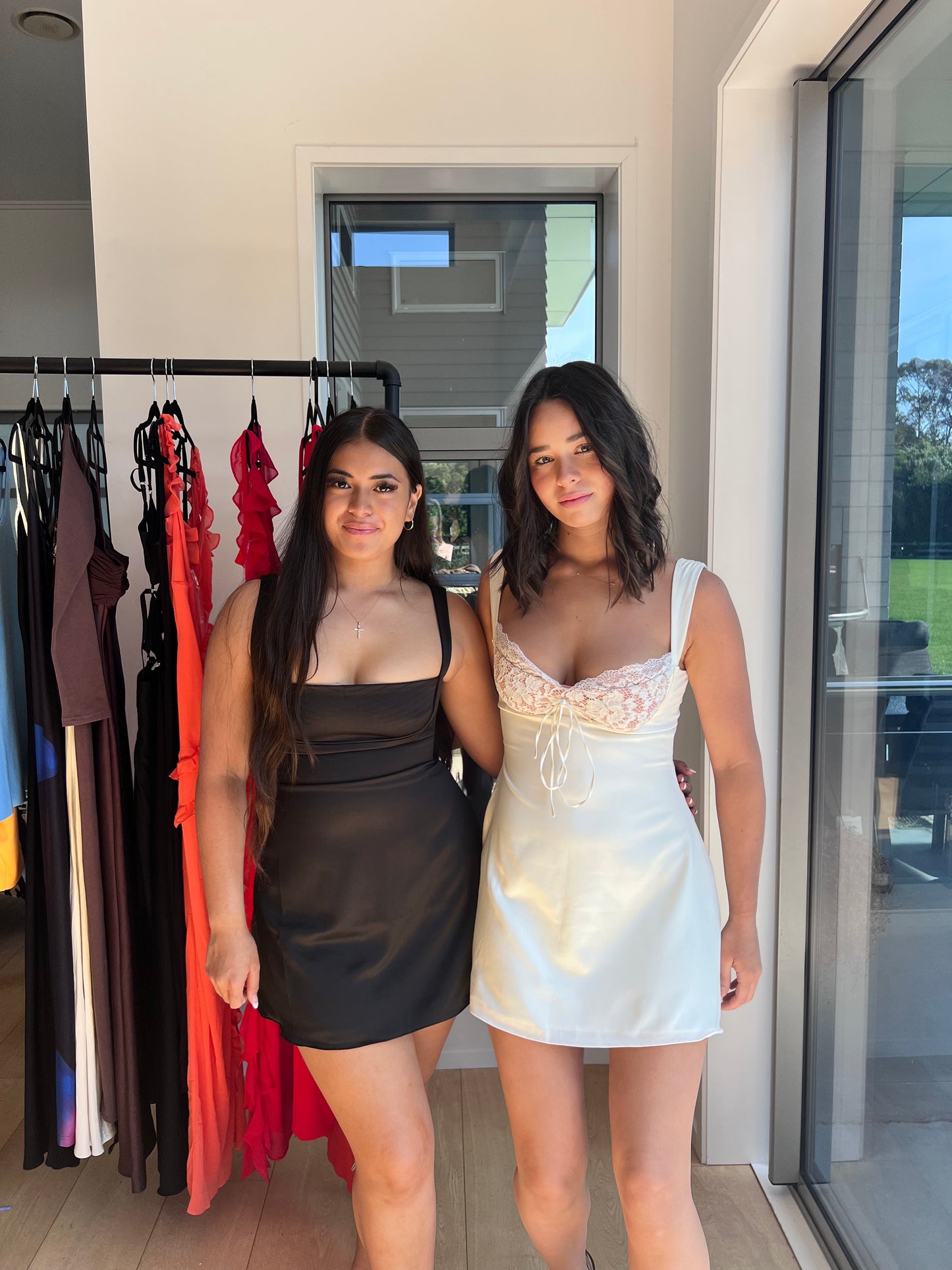 ADRIANA IVORY SATIN AND LACE MINI DRESS
