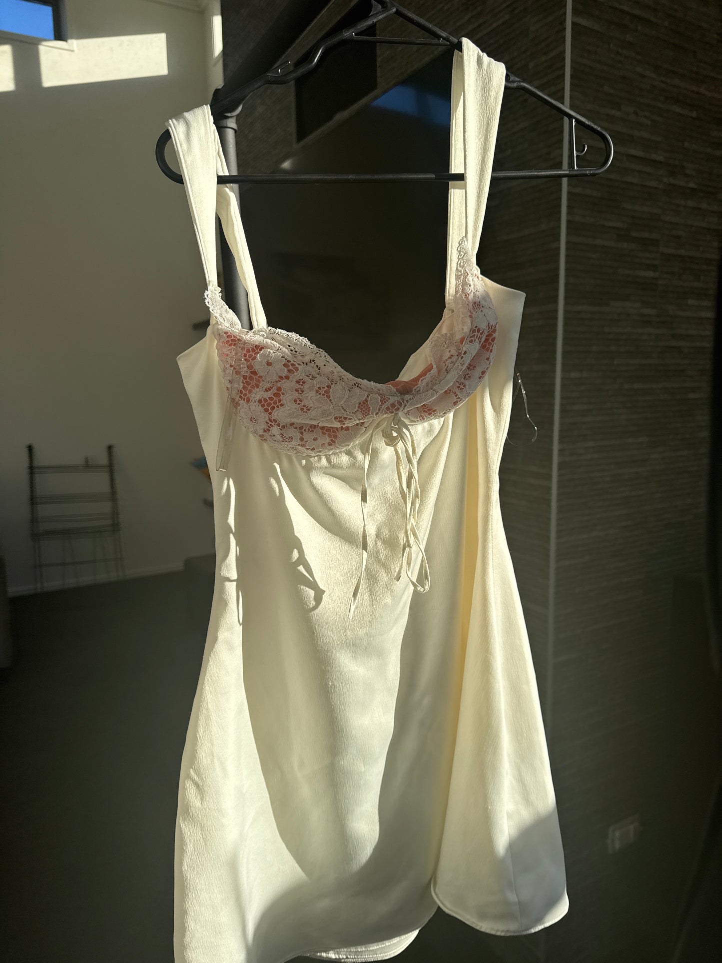 For sale ADRIANA IVORY SATIN AND LACE MINI DRESS