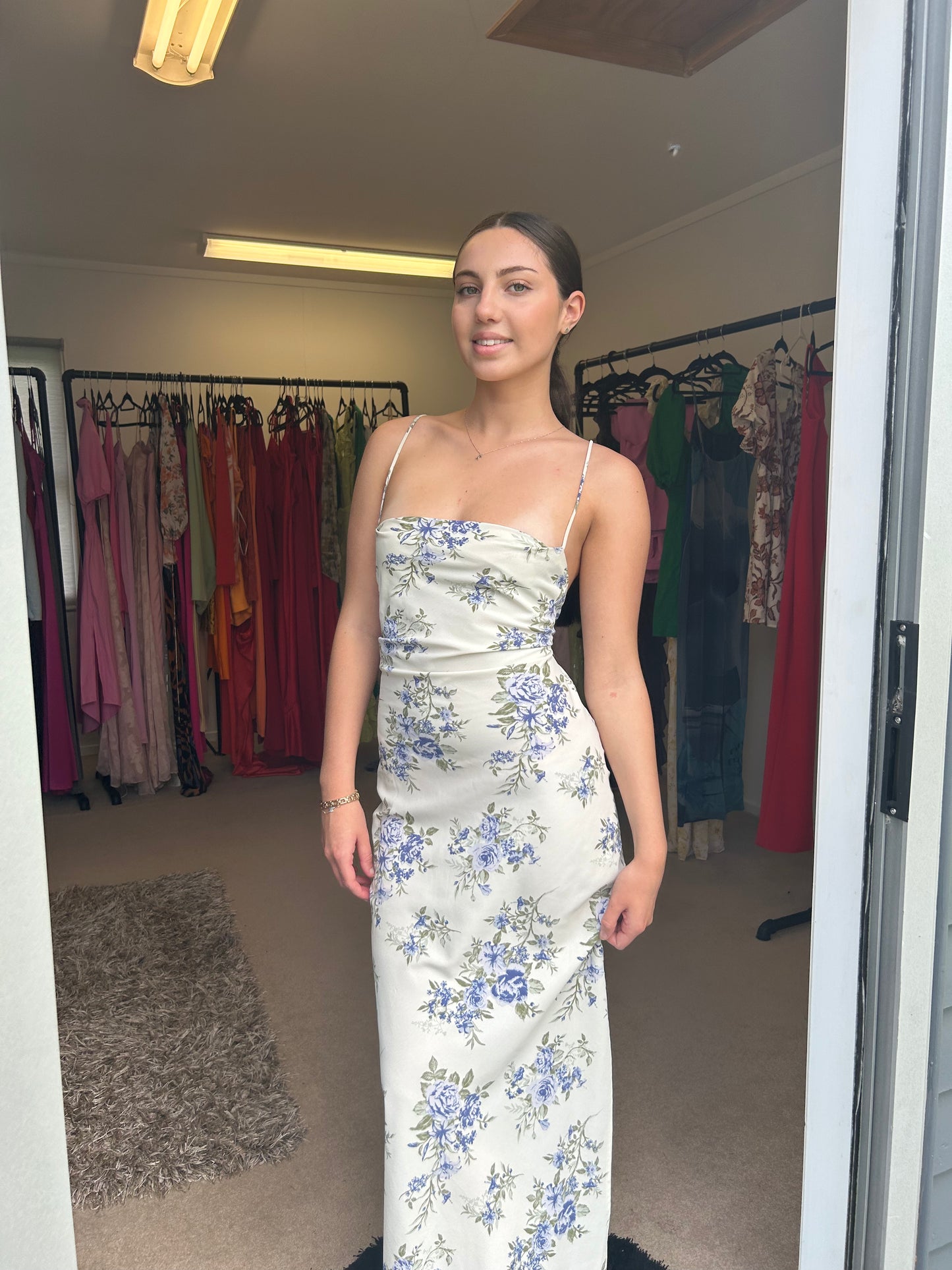MESHKI STRAIGHT NECK SLIP MAXI DRESS FLORAL