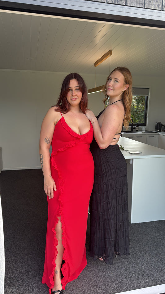 Nahanee Red Ruffle Maxi Dress
