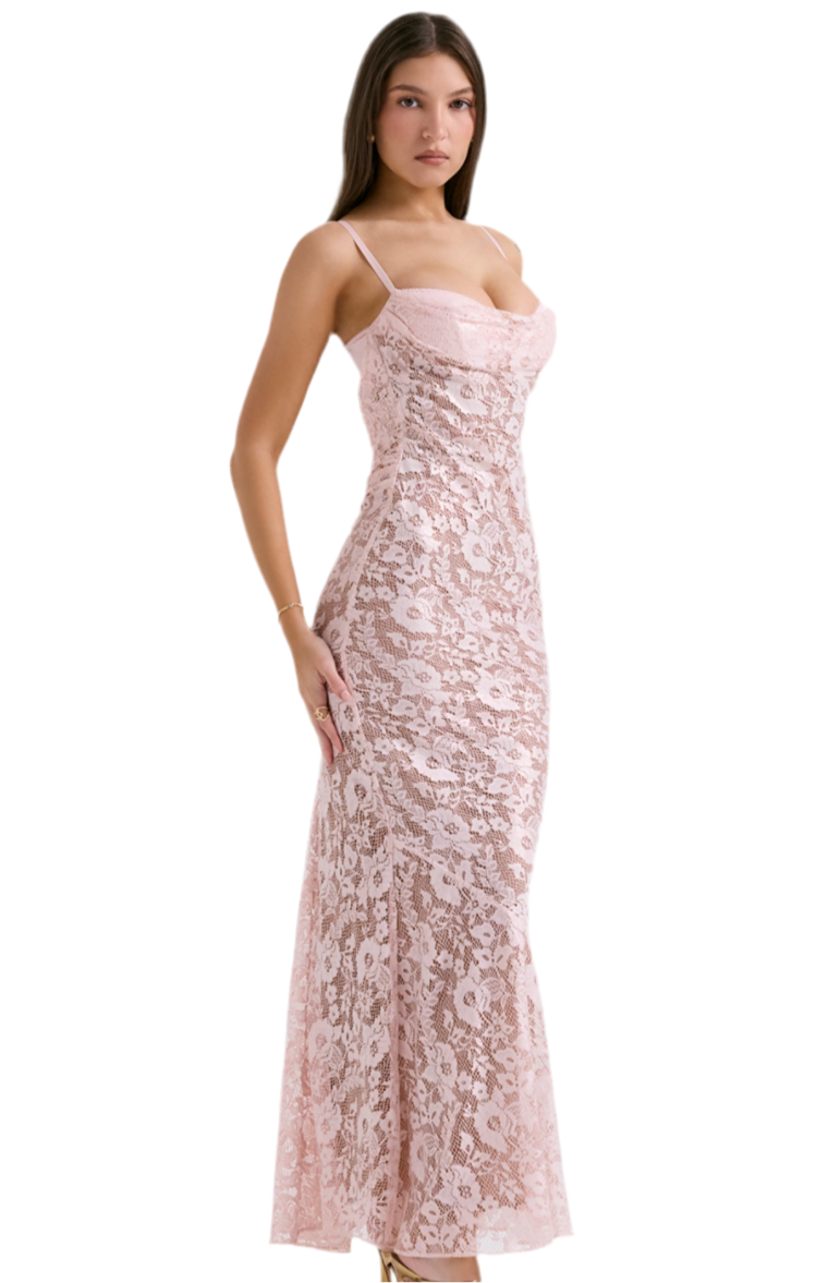 AZZURRA ROSE PINK LACE GODET GOWN