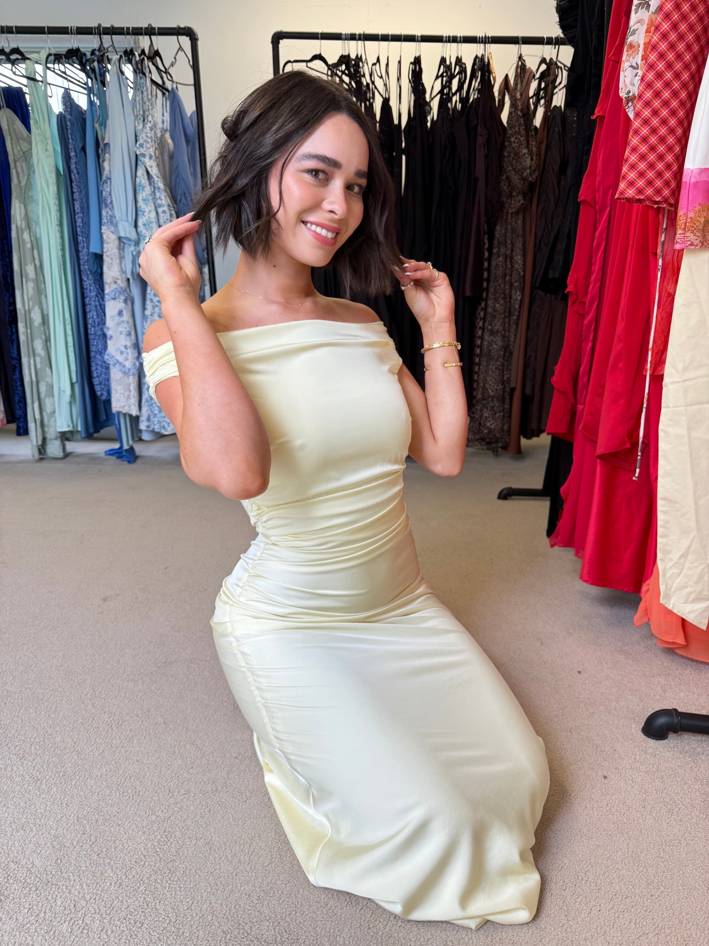 ETERNITY OFF SHOULDER MAXI IN ICE YELLOW