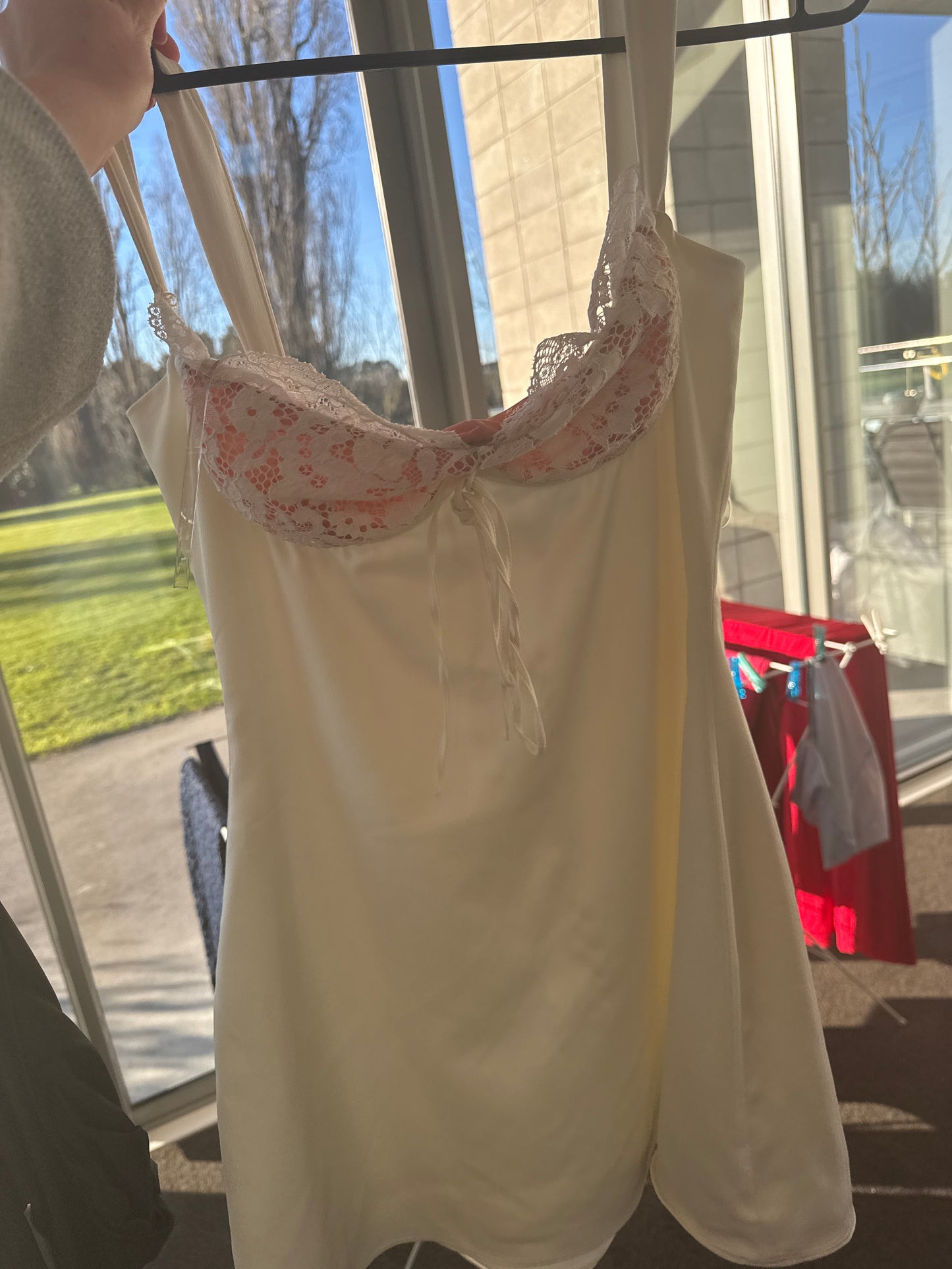 For sale ADRIANA IVORY SATIN AND LACE MINI DRESS