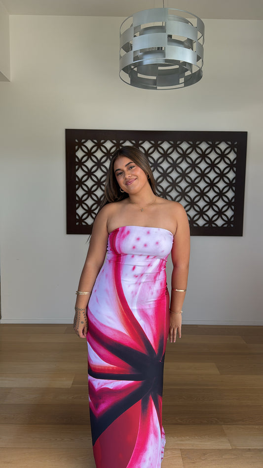 Strapless Slip Dress | Fuchsia Mosaic
