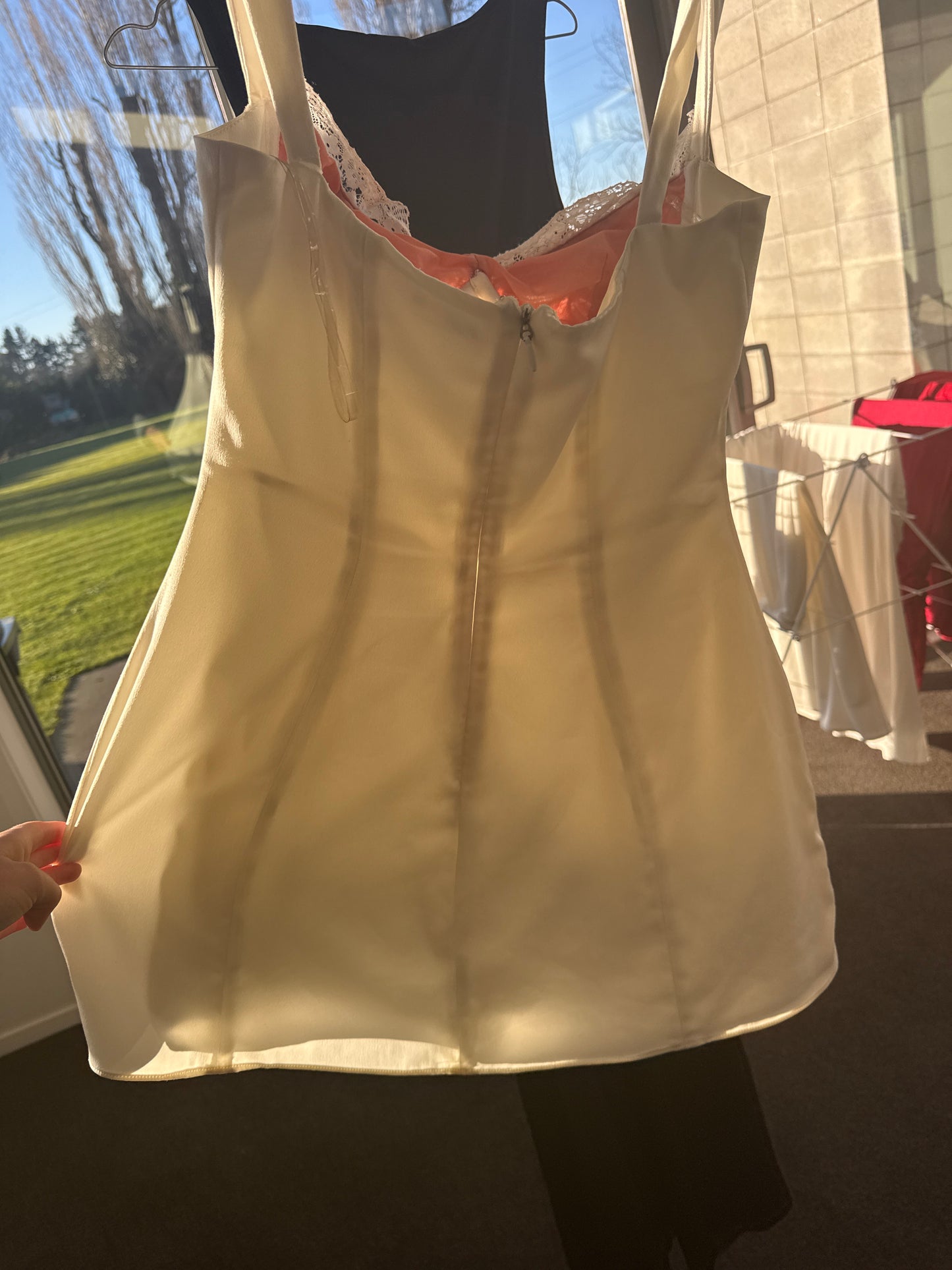 For sale ADRIANA IVORY SATIN AND LACE MINI DRESS