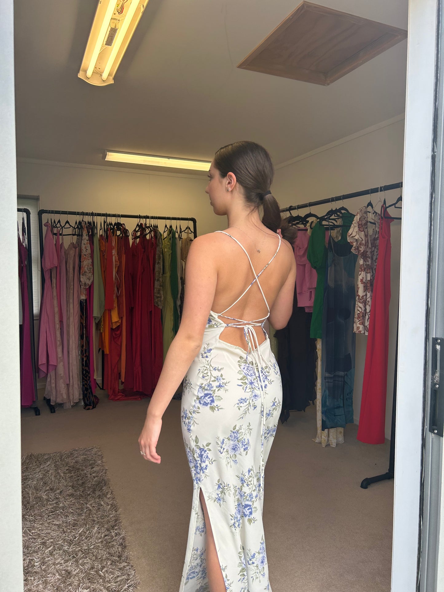 MESHKI STRAIGHT NECK SLIP MAXI DRESS FLORAL