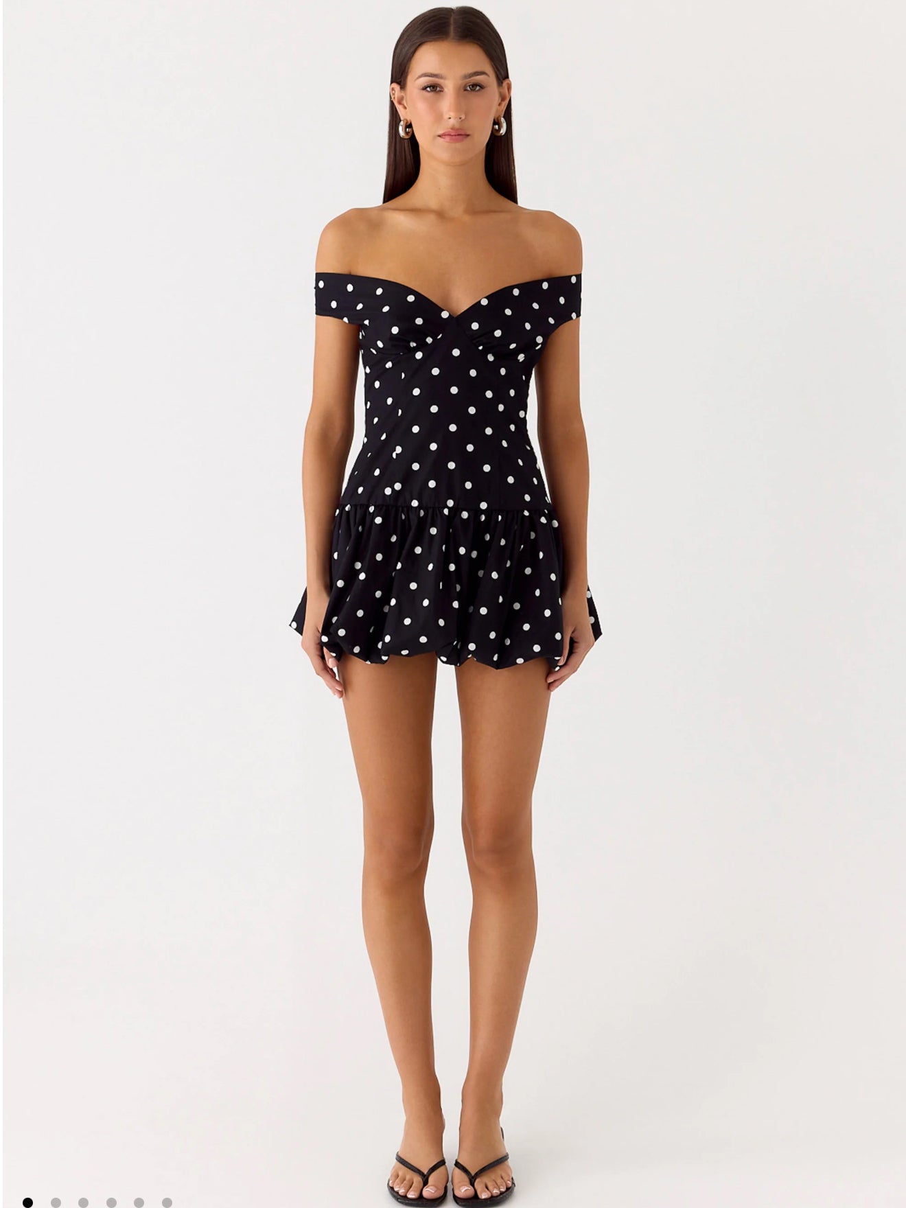 Endless Romance Off Shoulder Mini Dress - Black Polkadot