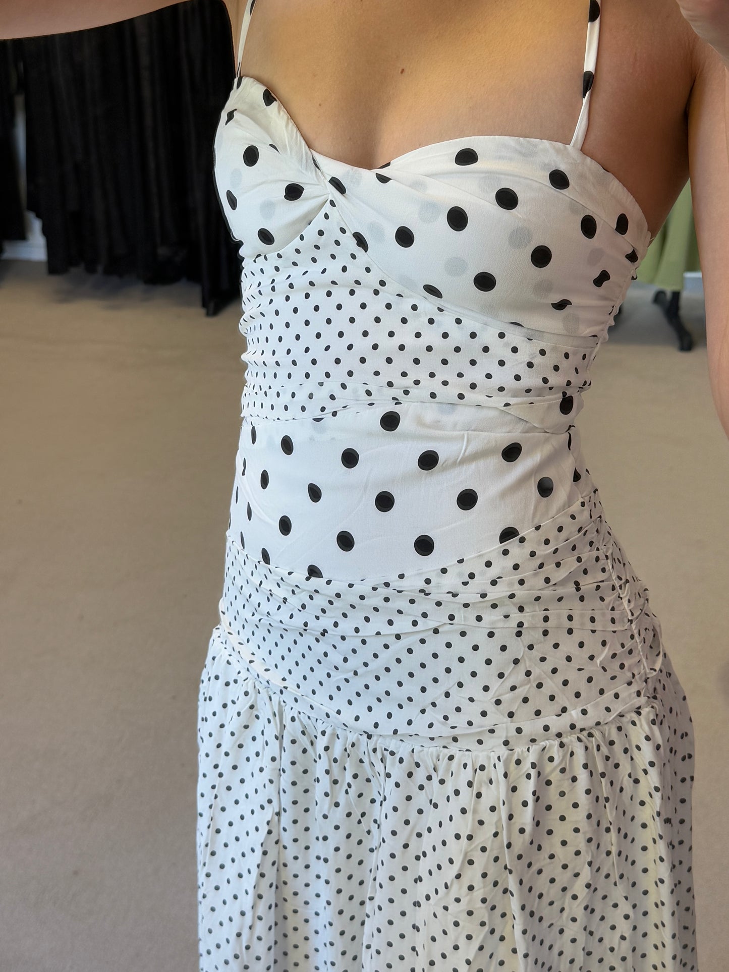 MARGUERITE HALTER MAXI DRESS WHITE POLKA