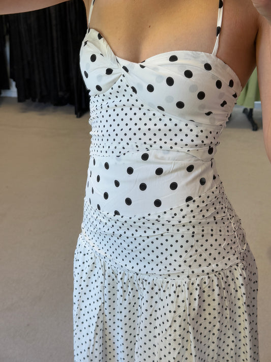 MARGUERITE HALTER MAXI DRESS WHITE POLKA