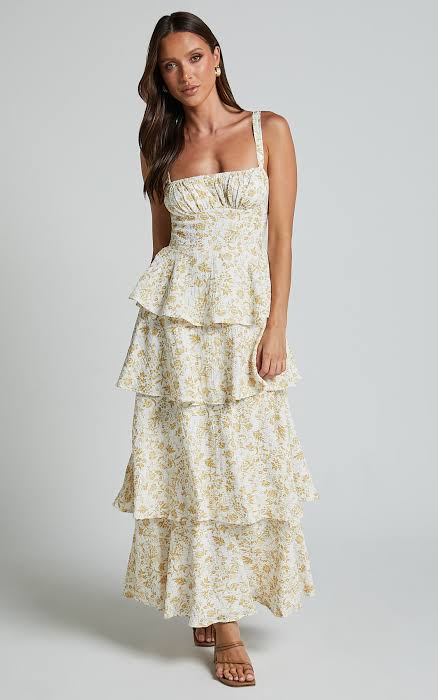 LORMA MIDI DRESS - RUCHED LAYERED IN YELLOW