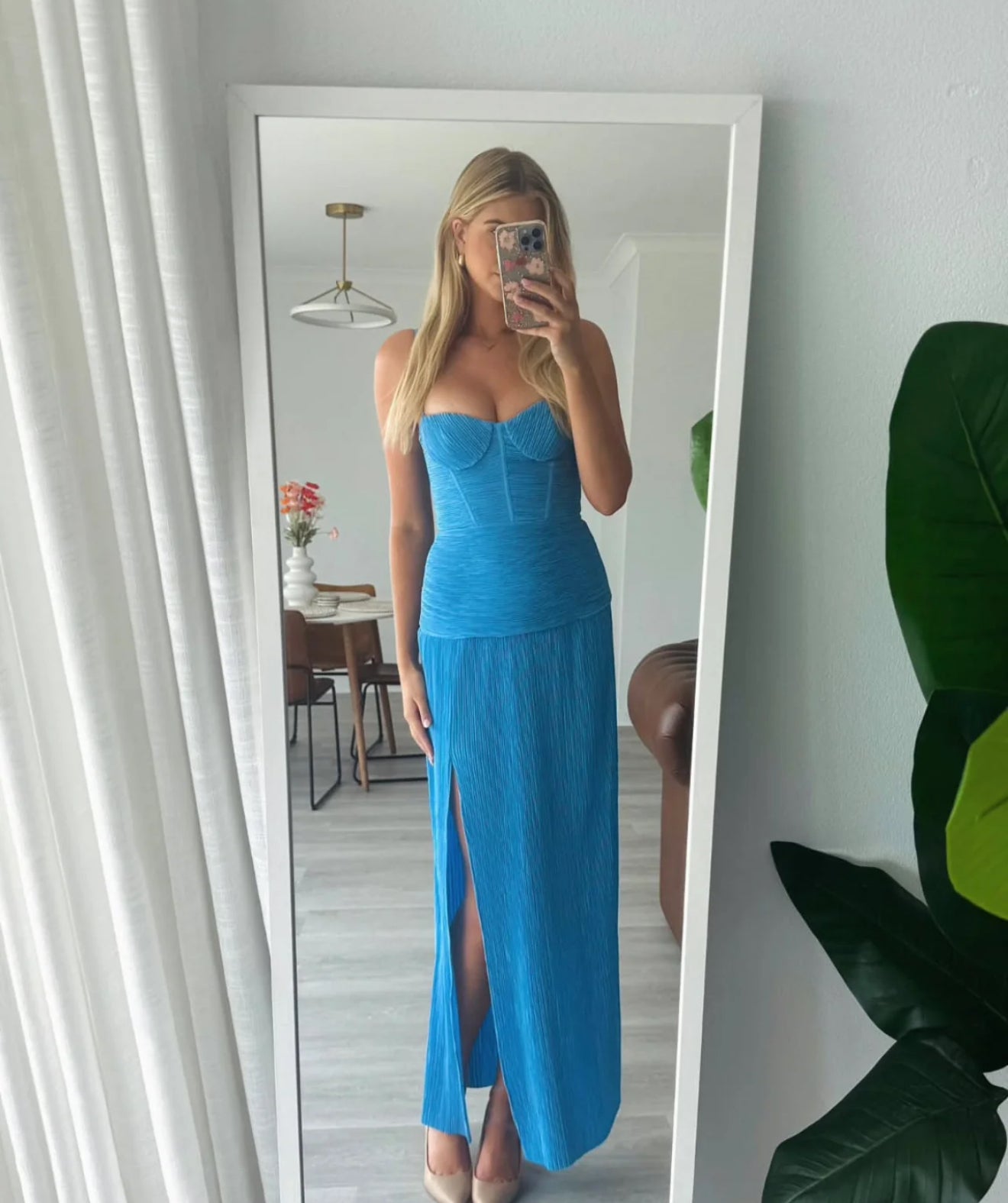 DOUBLE TIME PLEAT DRESS - Cerulean Blue