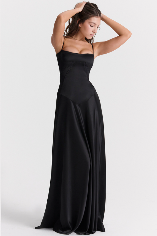 Amorette Lace Trim Maxi Dress - Black