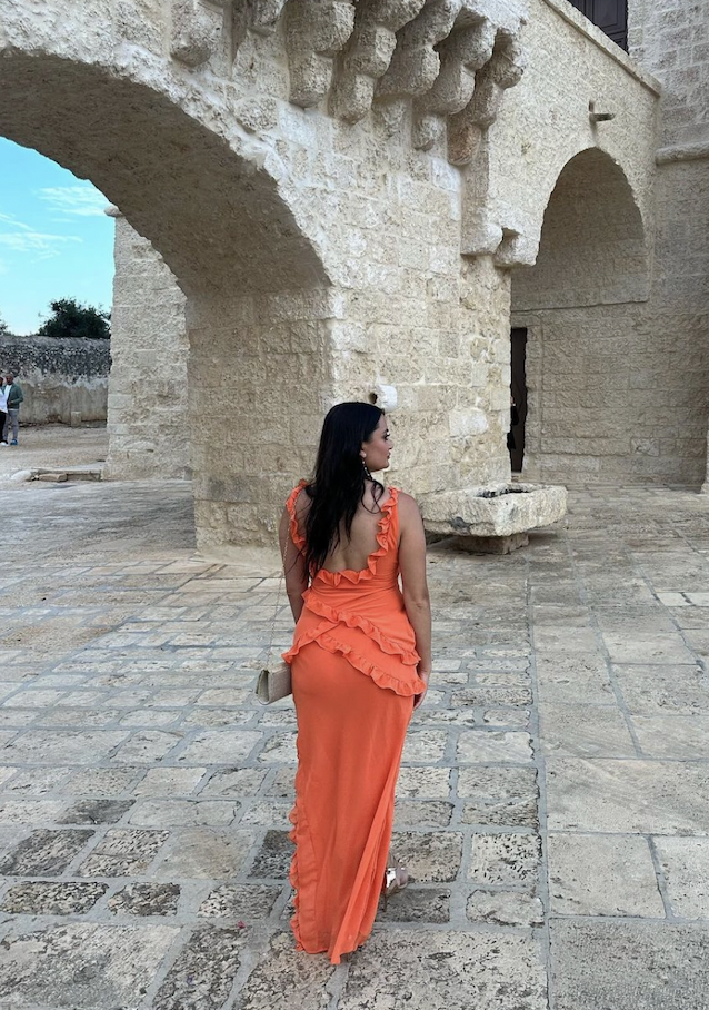 PIXIE Flame Orange Ruffle Maxi Dress