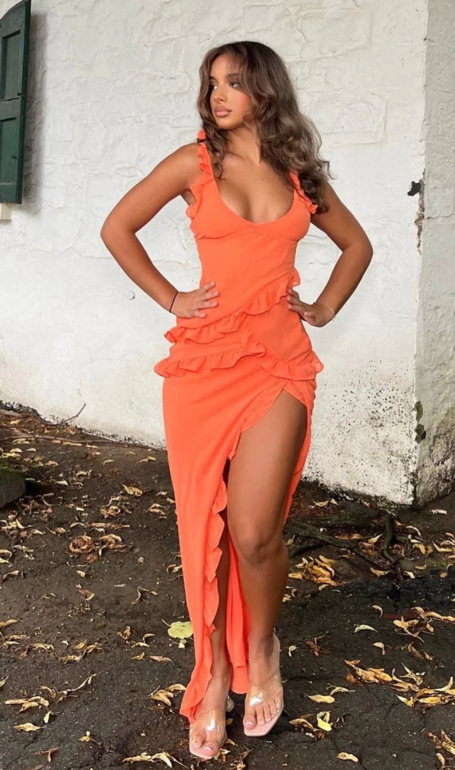 PIXIE Flame Orange Ruffle Maxi Dress