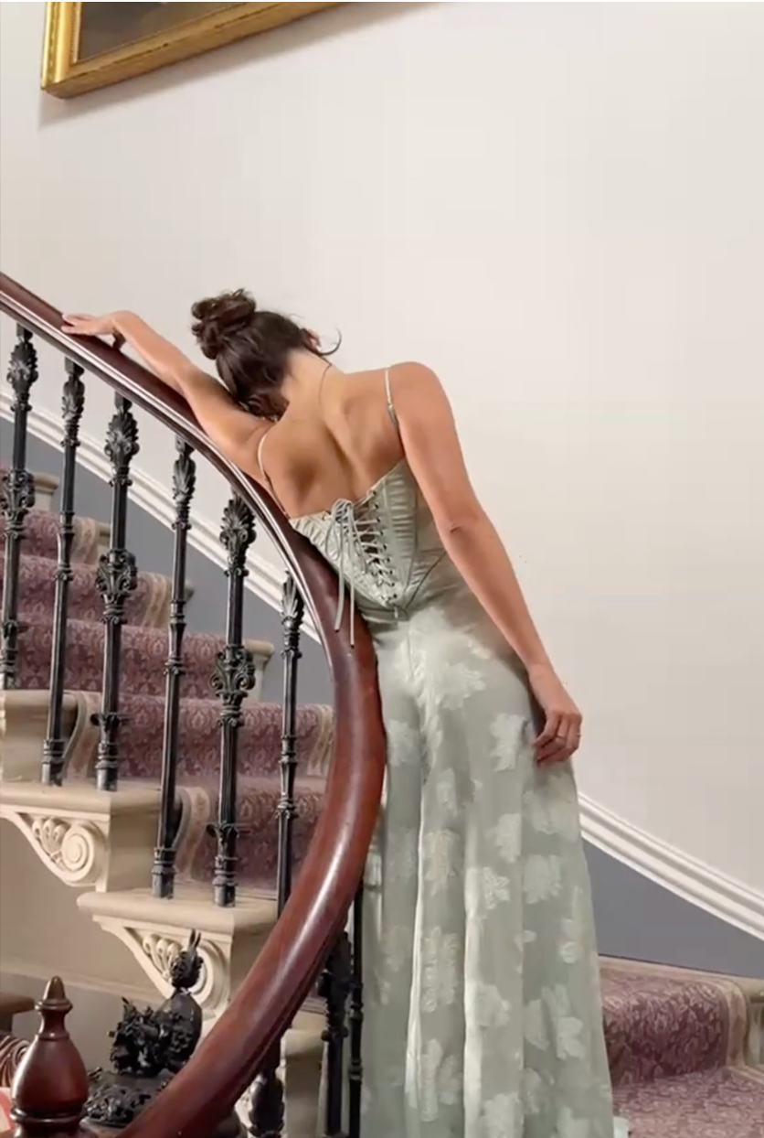SEREN PISTACHIO FLORAL LACE BACK MAXI DRESS