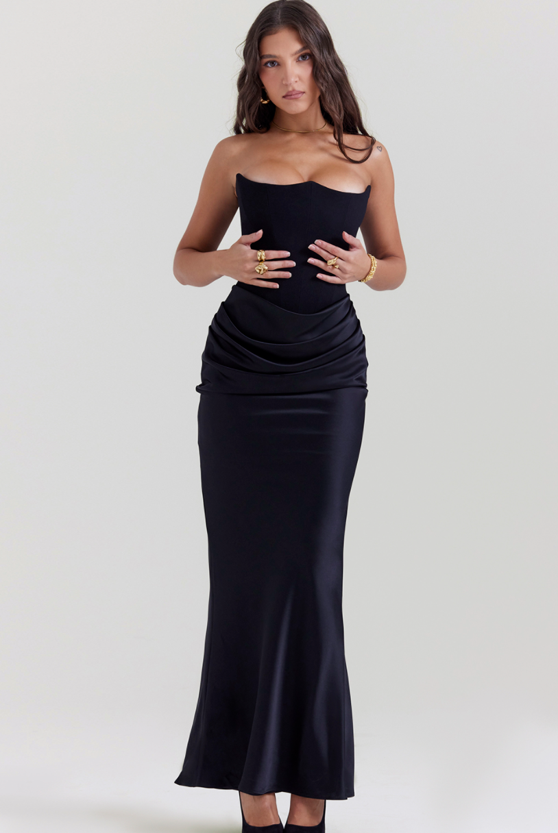 PERSEPHONE BLACK STRAPLESS CORSET DRESS