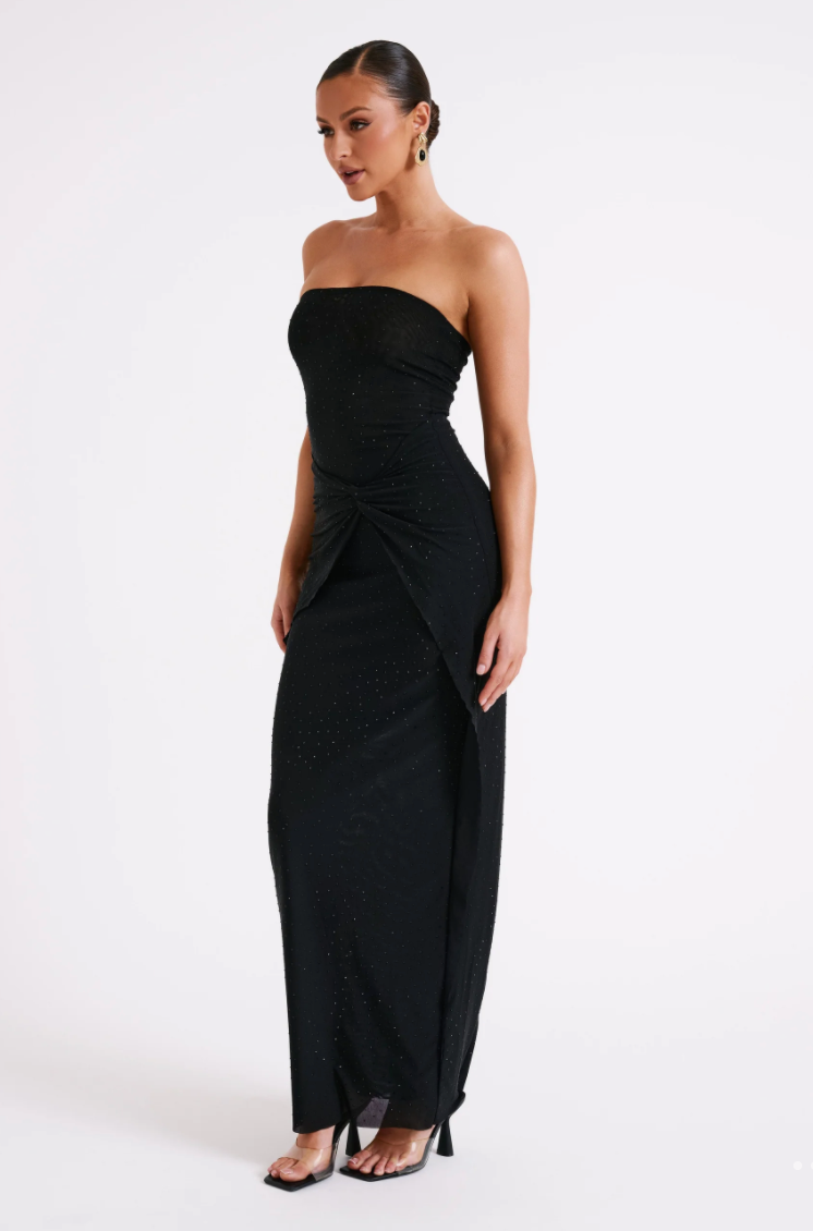 Crishelle Hot Fix Mesh Maxi Dress - Black