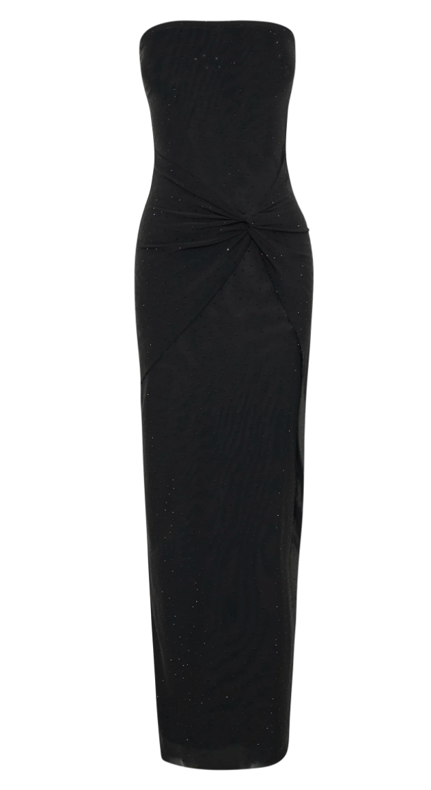 Crishelle Hot Fix Mesh Maxi Dress - Black