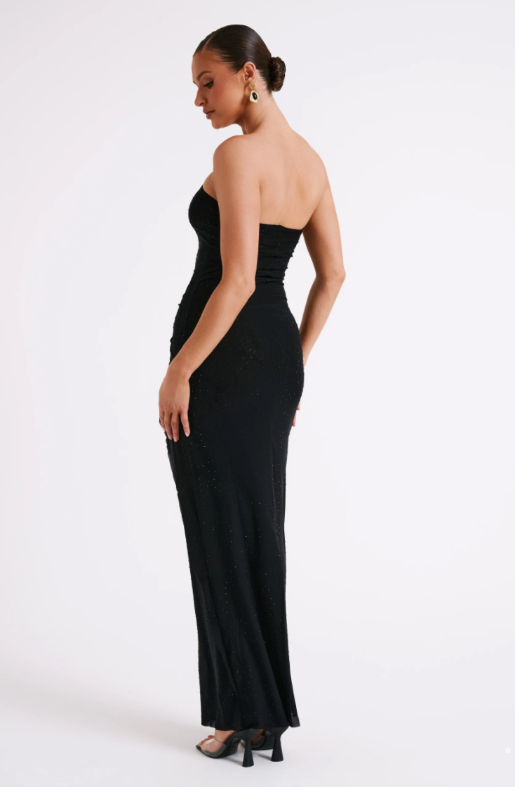 Crishelle Hot Fix Mesh Maxi Dress - Black