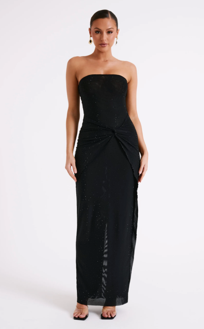 Crishelle Hot Fix Mesh Maxi Dress - Black