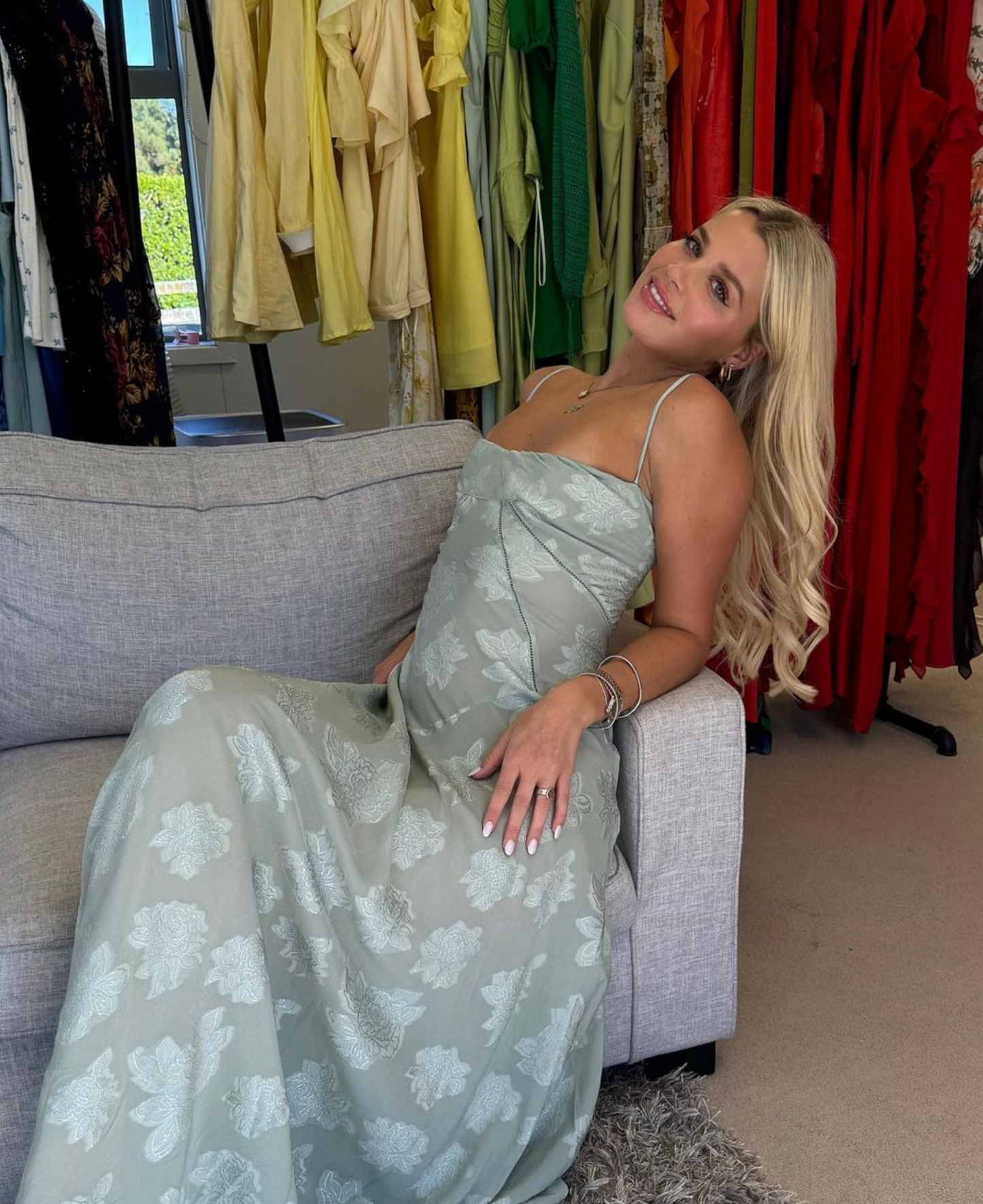 SEREN PISTACHIO FLORAL LACE BACK MAXI DRESS