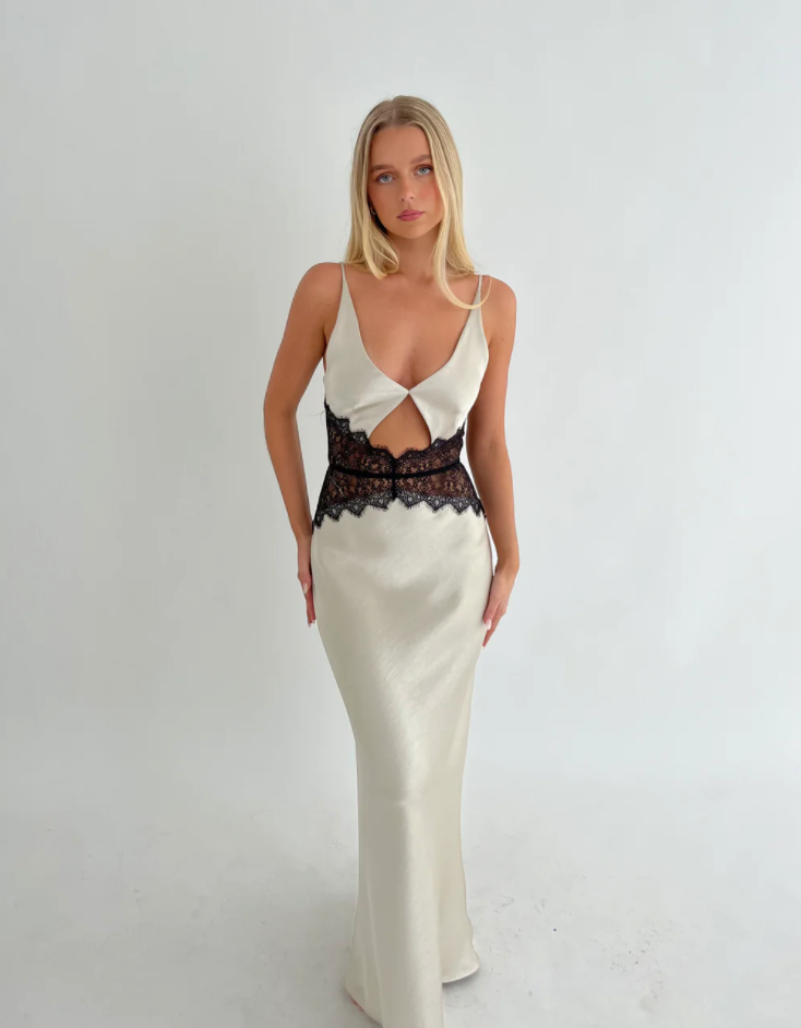 CAMILLE MAXI DRESS - SAND/BLACK