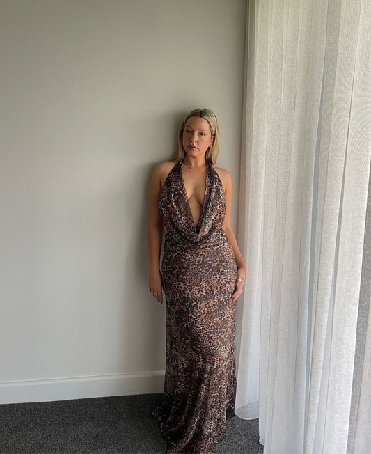 Elysia Mesh Maxi Dress - Leopard