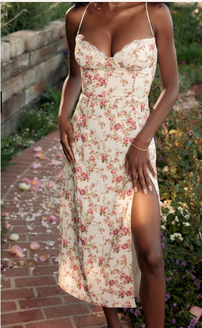 CHARLOTTE ROSE PRINT CORSET MIDI SUNDRESS