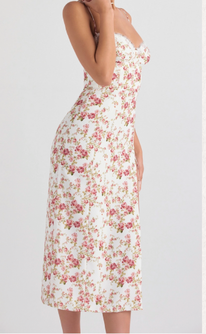 CHARLOTTE ROSE PRINT CORSET MIDI SUNDRESS