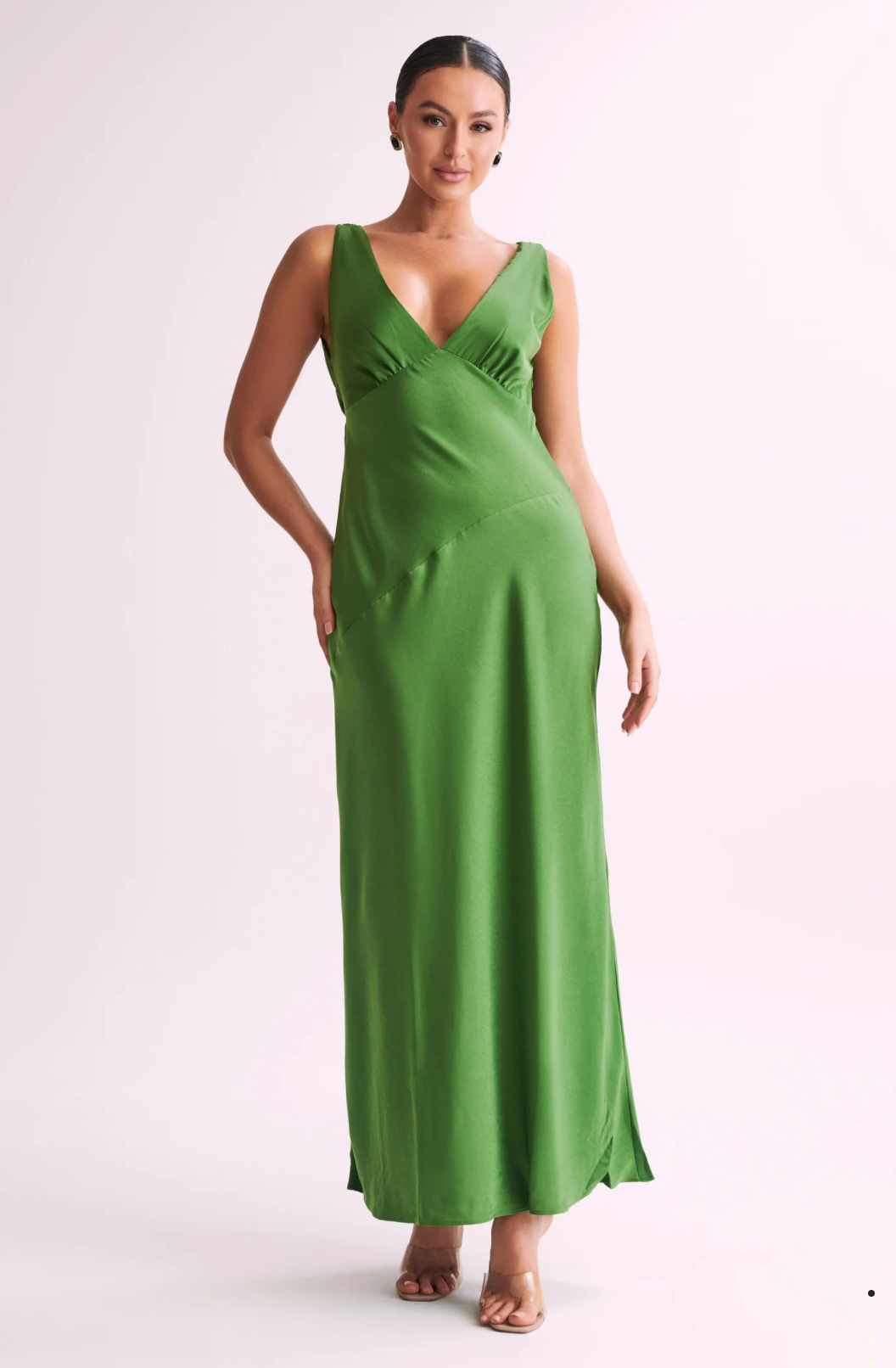 Nadia Maxi Satin Dress With Back Cowl - Emerald