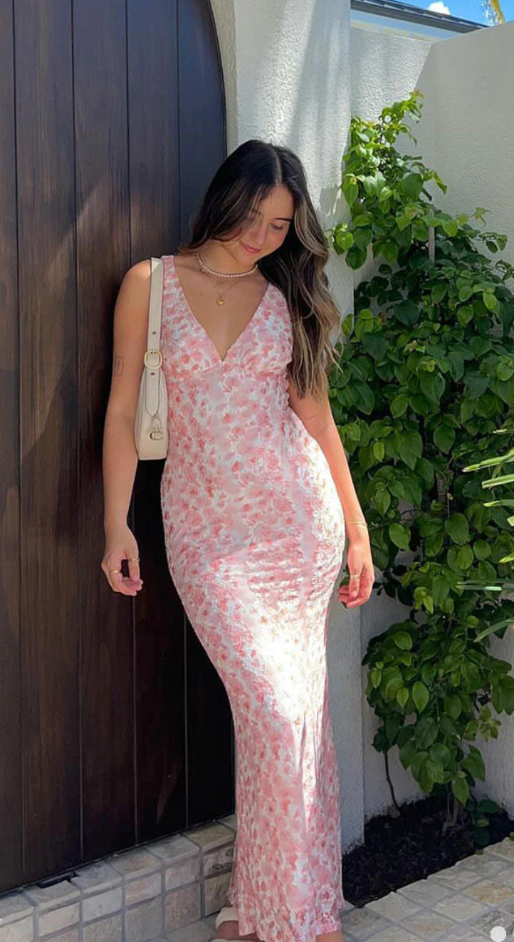 Farida Peach Lace Maxi Dress