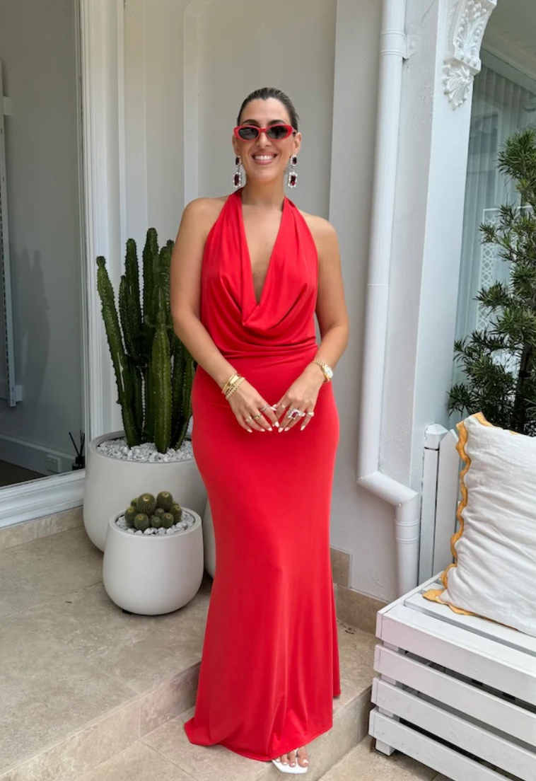 Saint Plunge Maxi Dress Red