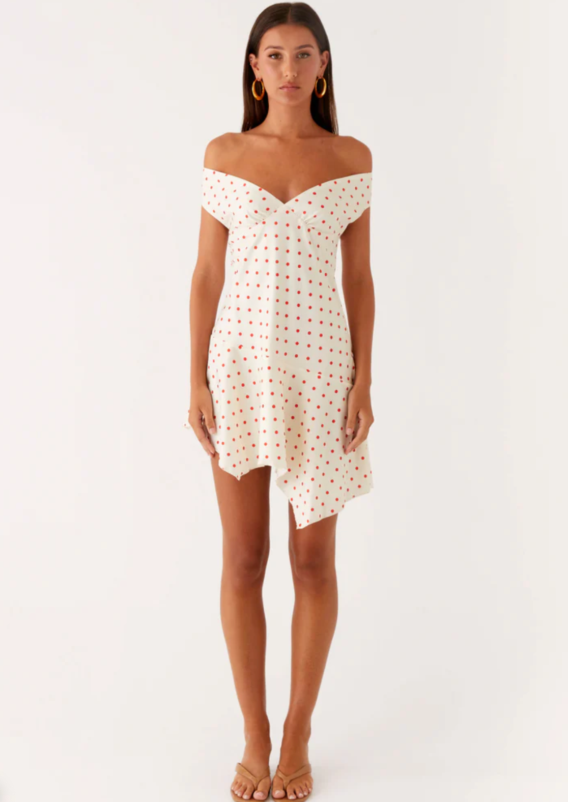 Alma Mini Dress - White Red Polka Dot