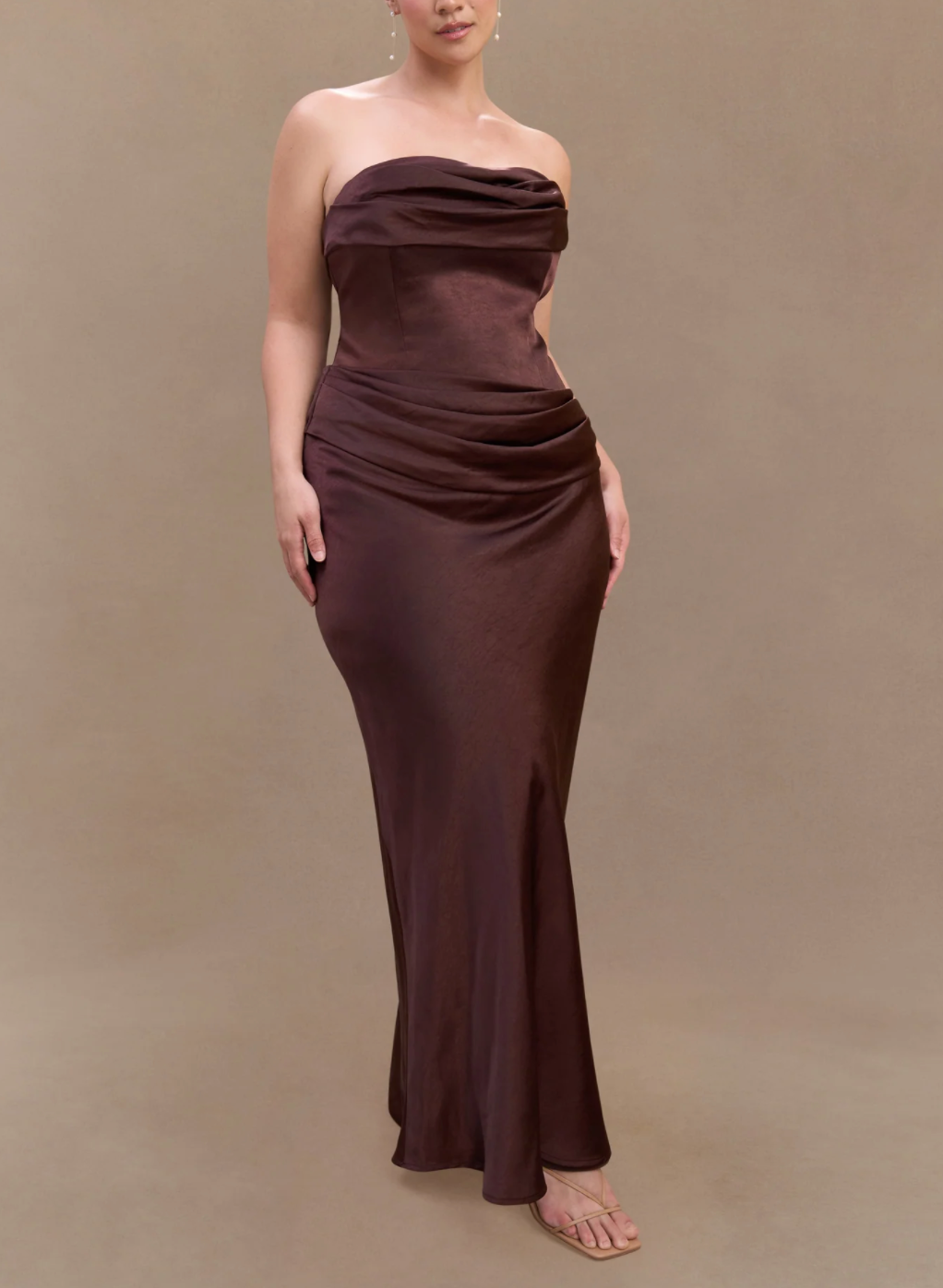 Jasmine Strapless Satin Maxi Dress - Dark Chocolate