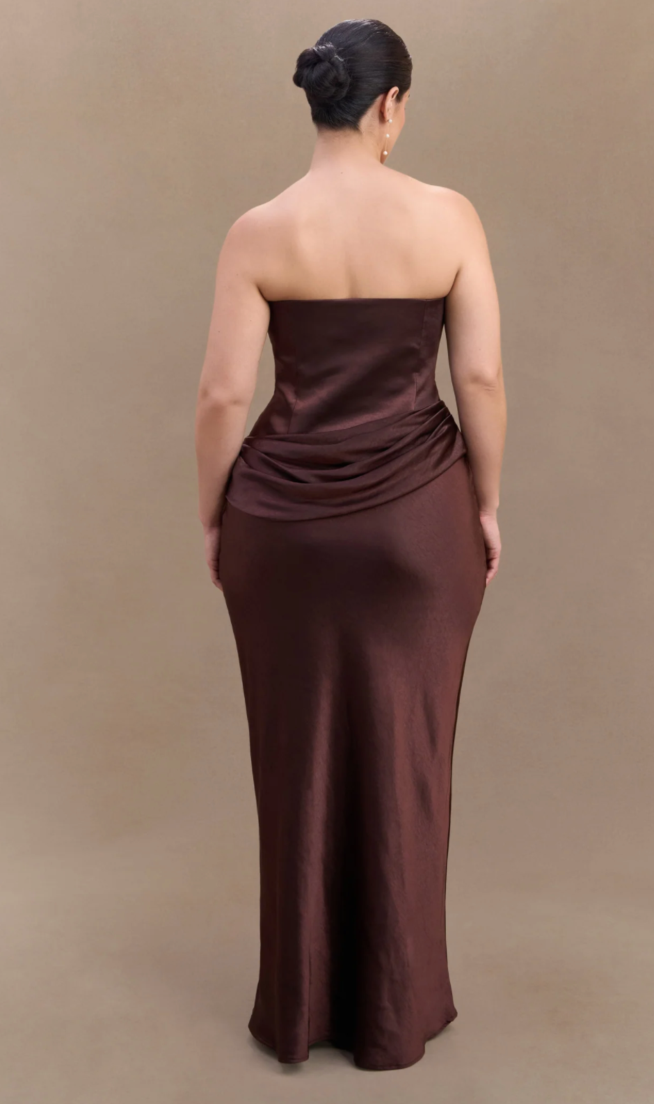 Jasmine Strapless Satin Maxi Dress - Dark Chocolate