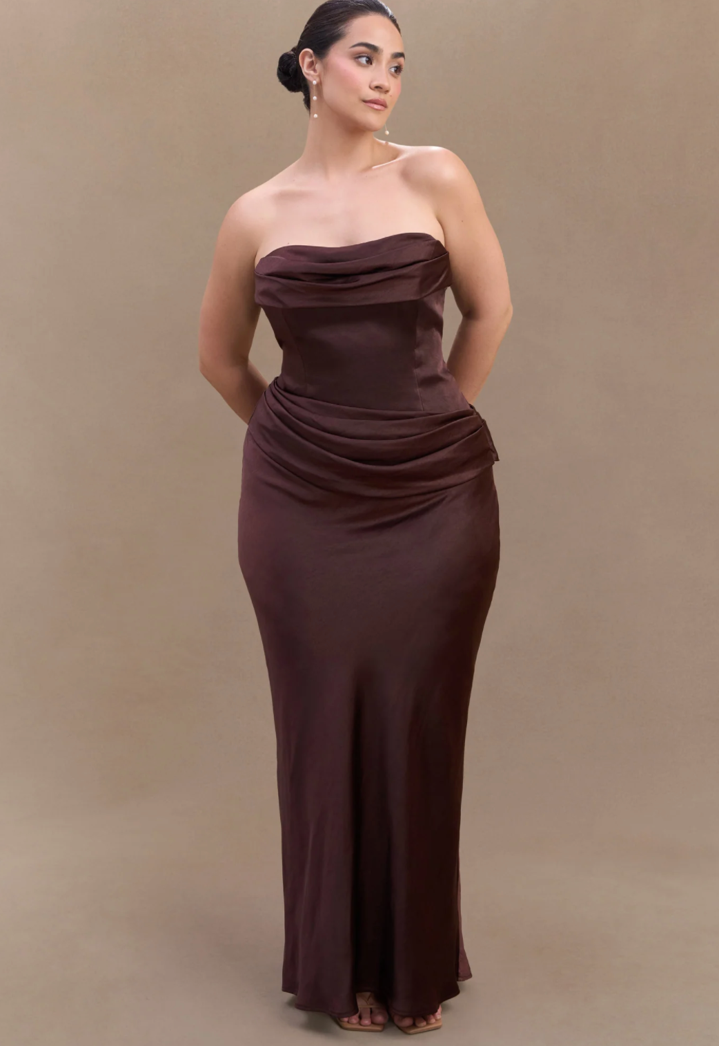Jasmine Strapless Satin Maxi Dress - Dark Chocolate