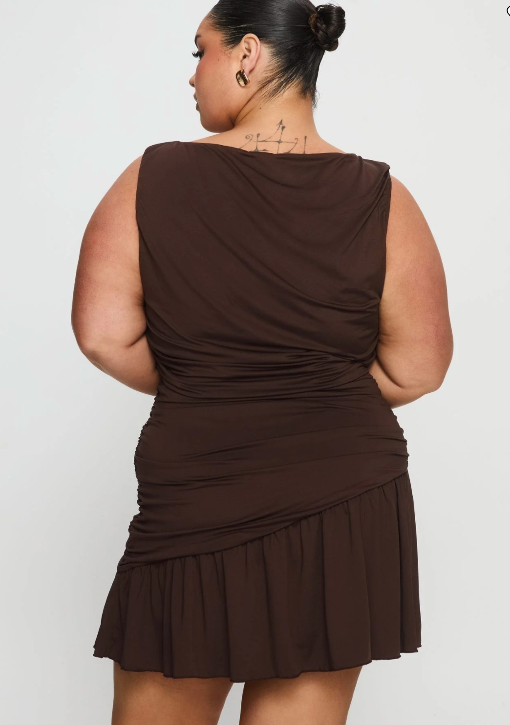 Mind reader ruched mini dress in brown