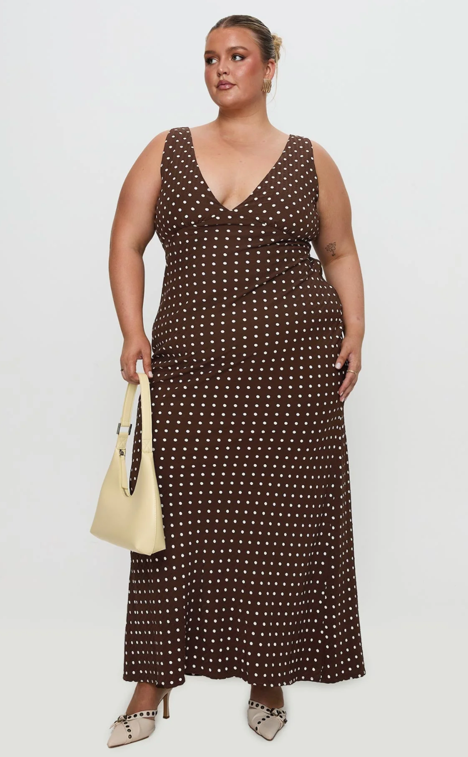 Nellie Maxi Dress Brown Polka Dot Curve
