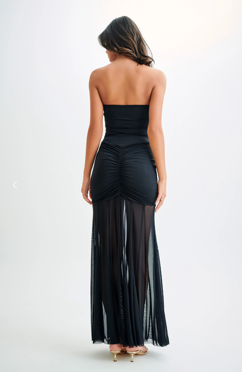 Caspian Slinky And Mesh Off Shoulder Maxi Dress - Black
