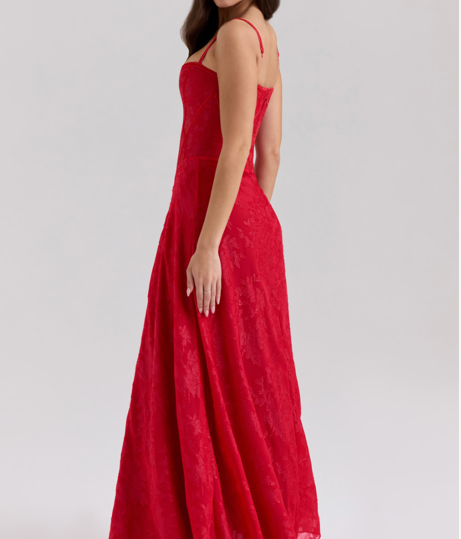 ESME Red Lurex Chiffon Maxi Dress