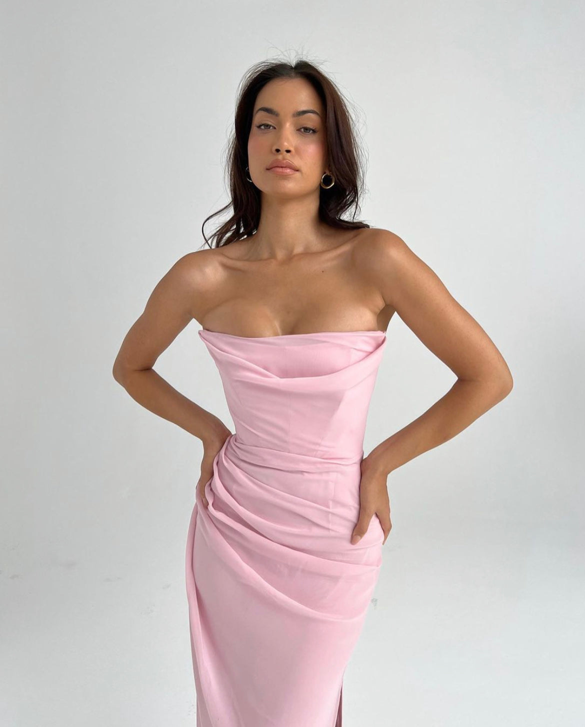 ADRIENNE PINK QUARTZ STRAPLESS GOWN