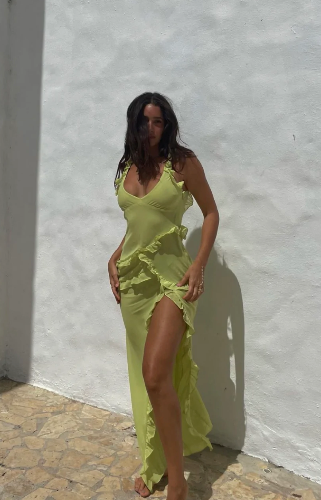 LIME RUFFLE MAXI DRESS