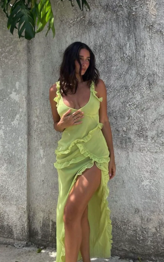 LIME RUFFLE MAXI DRESS