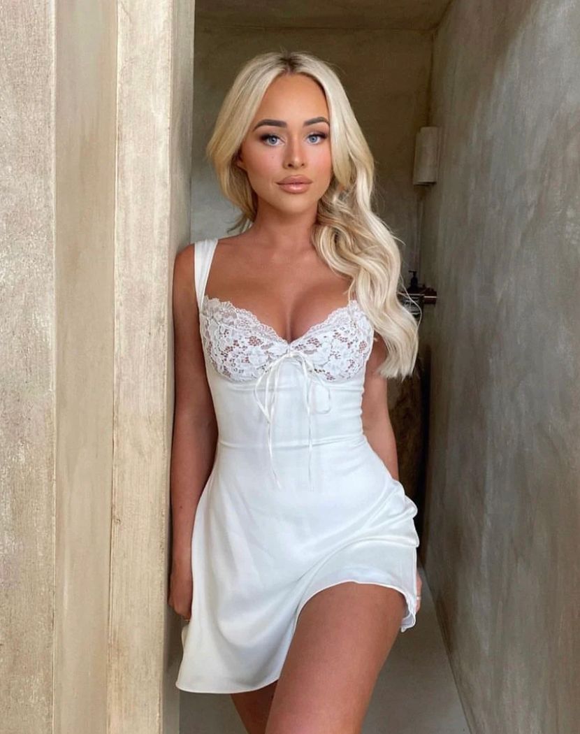 ADRIANA IVORY SATIN AND LACE MINI DRESS
