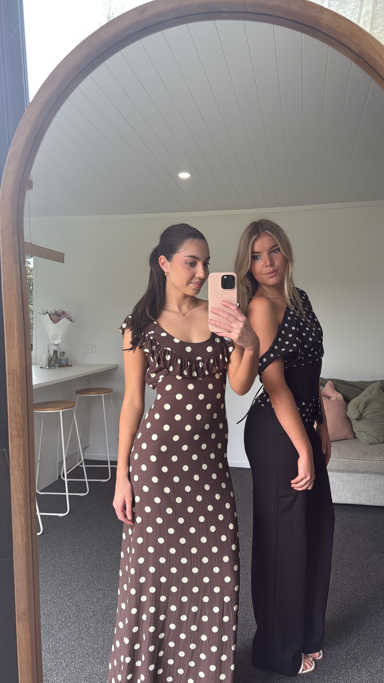 LUNA DRESS WITH POLKA DOTS - BROWN/YELLOW