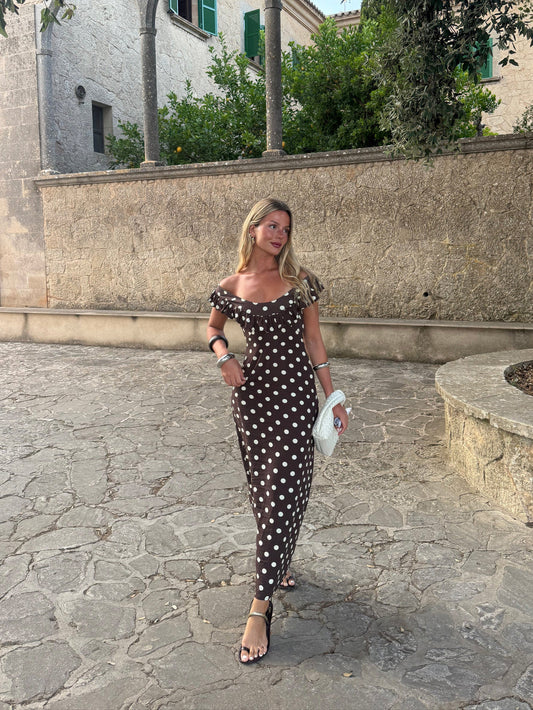 LUNA DRESS WITH POLKA DOTS - BROWN/YELLOW