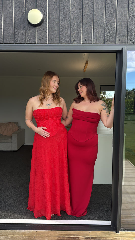 ESME Red Lurex Chiffon Maxi Dress