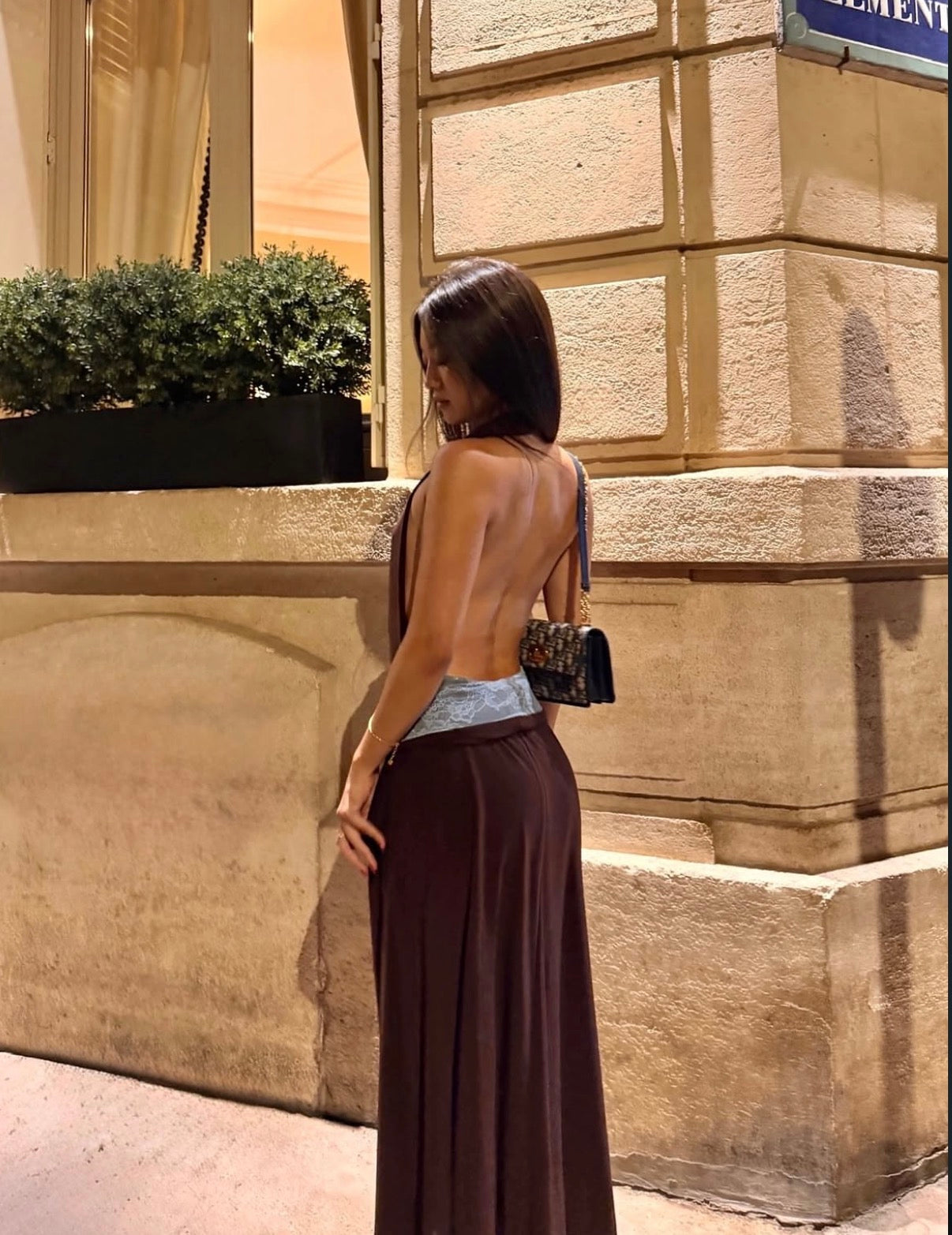 SKYLA MAXI DRESS WITH OPEN BACK - BROWN/BLUE