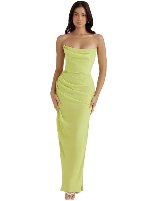 ADRIENNE Lime Strapless Gown